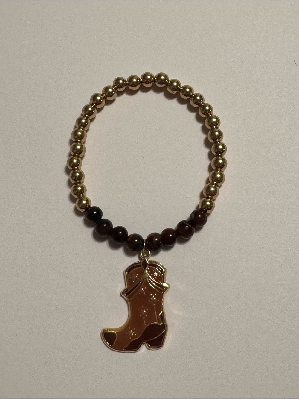 Country Western Cowboy Boot Beaded Charm Stretch Bracelet